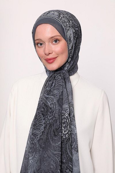 LuvenSara Silk Chiffon Shawl Dark Gray