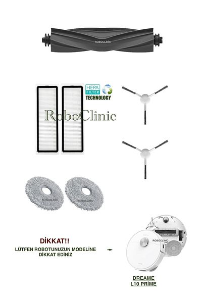 Roboclinic Dreame L10 Prime Robot Vacuum Cleaner Compatible Replacement Brush, Hepa Filter, Mop Set-7 Pieces