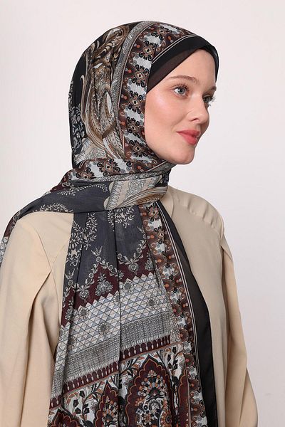 LuvenSara Silk Chiffon Shawl Black Brown