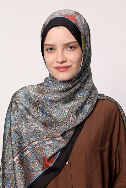 LuvenSara شال حرير هندي أسود أزرق