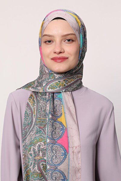 LuvenSara شال حرير هندي رمادي