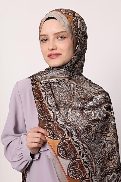 LuvenSara شال حرير هندي رمادي تان