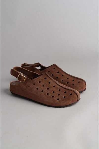 SEÇ KUNDURA Seç 8071 Genuine Leather Women's Sabo Sandals Brown Suede