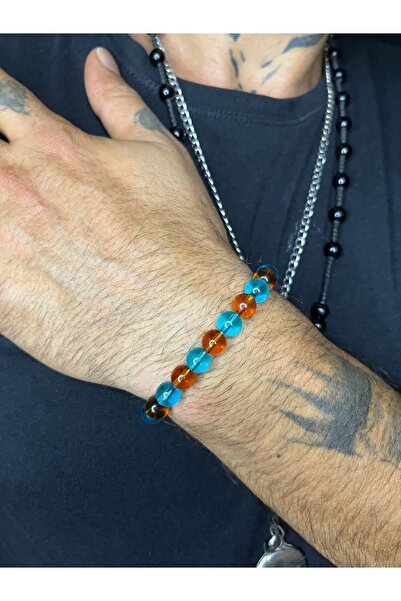 Mos Tespih Cancer Sign Double Color Glass Natural Stone Bracelet