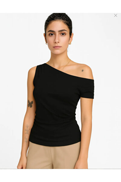 AEMİ Bluză crem cu un singur mânecă pentru damă