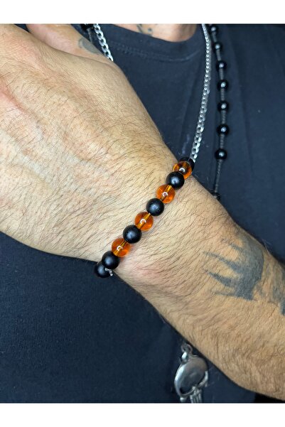 Mos Tespih Ram Horn Double Color Glass Natural Stone Bracelet