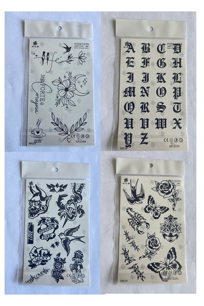 Airbrush Tattoo Harfler 4 adet Birden 3 hafta Kalıcı Geçici yapıştırma Dövme ...