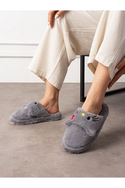 STOCON Papuci de casă unisex de iarnă brodați cu pisică drăguță Pisică Kitty Nu face zgomot Talpă anti-alunecare STC1124