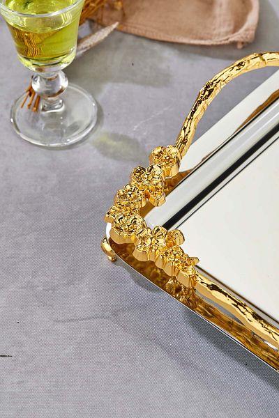 Turkco Rose Series Metal Presentation Promise Engagement Tray, Gold Tray Silver Accessory