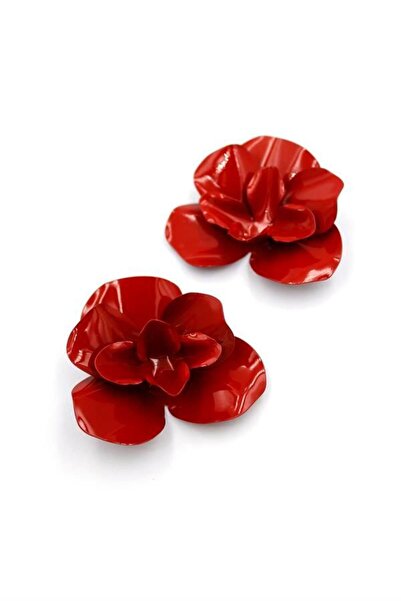 Royaleks Metal Flower Earrings - Red