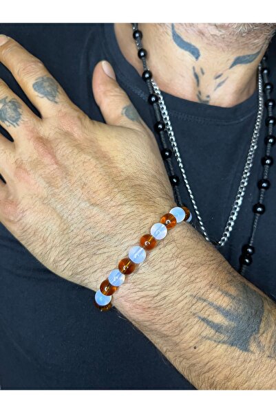 Mos Tespih Aries Double Color Glass Natural Stone Bracelet