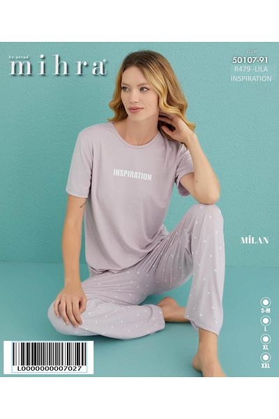 Mihra Women's Crew Neck Milan Lycra Short Sleeve Pajama Set 50107/91- 1 Piece