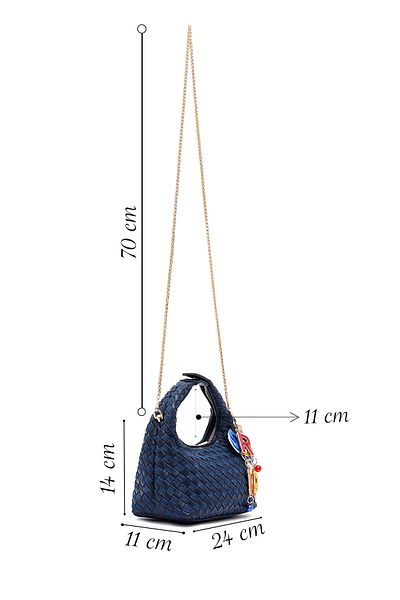 Derimod Women's Blue Long Strap Braided Mini Shoulder Bag 25Sbd262129