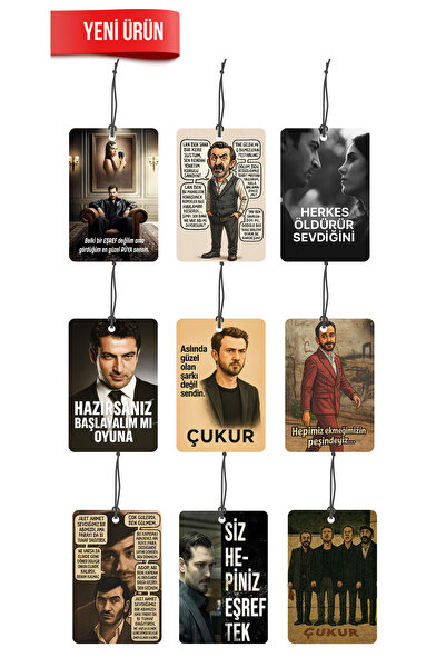 ByMeyla 9 Adet Eşref Rüya,çukur Ve Ezel Dizi Replikleri Görselli Dekoratif Ot...