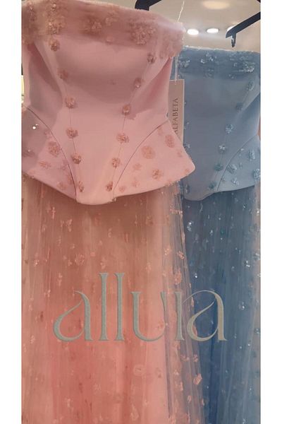 ALFABETA Alpha Beta Strapless Embroidered Tulle Long Evening Dress