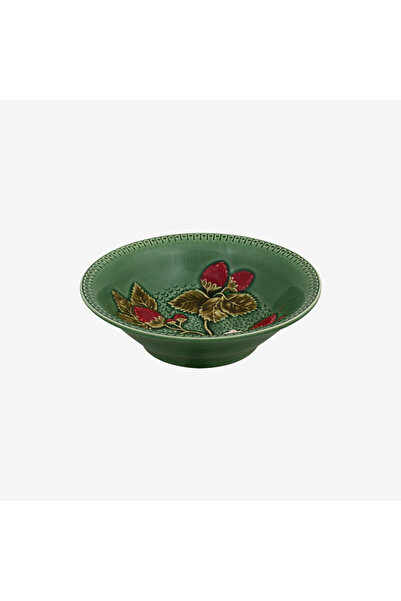 Bordallo Pinheiro Strawberries Green Ceramic Serving Bowl 18.5 cm