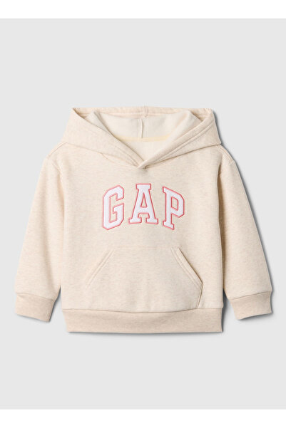GAP Hellbeiges Mädchen-Sweatshirt mit Kapuze, normaler Passform und Aufdruck ...