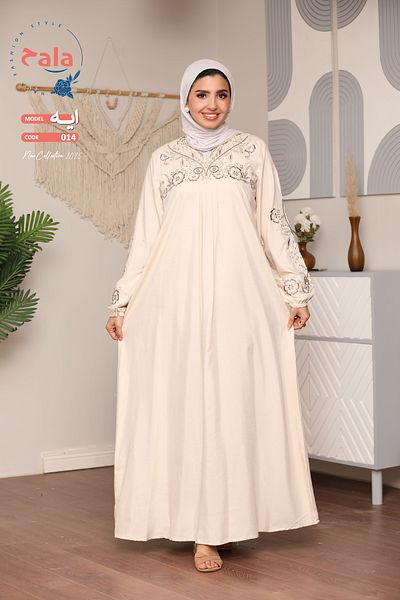 Hala Embroidered reception jalabiya made of light and soft linen fabric that gives you a feeling of comfort and freshness