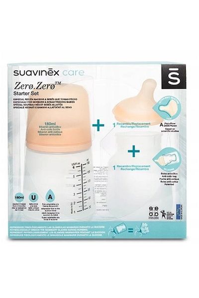 Suavinex Set Biberon Si Tetina Anticolici Cu Rezerve Zero, , 0 Luni, Silicon, 180 Ml, Transparent, 5