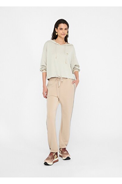 Liu Jo Women's Off-Shoulder Regular Fit Waist Drawstring Hooded Long Sleeve Ecru Sweatshirt Tf5285J4747-A