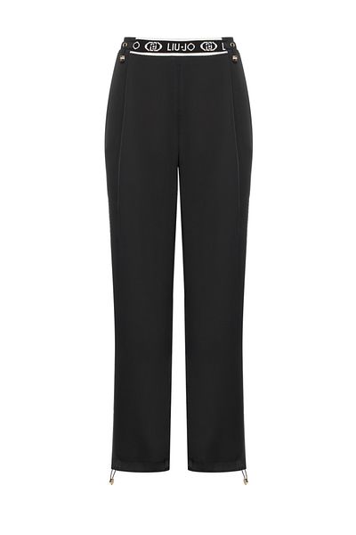 Liu Jo Women's Elastic Waist and Leg Pleated Regular Fit Black Trousers Tf5192T004A-22222