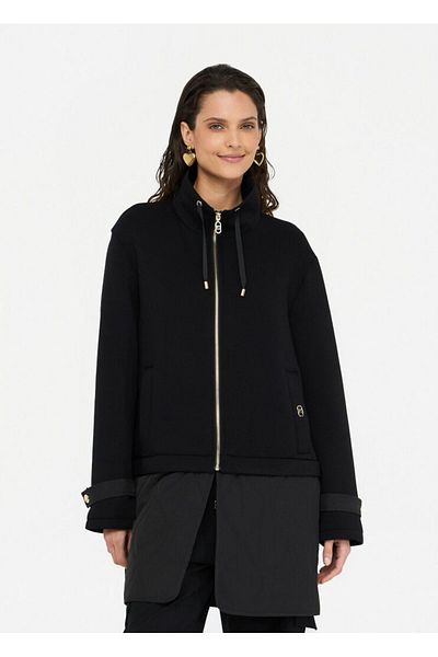 Liu Jo Women's Off-Shoulder Lace-Up Stand Collar Long Sleeve Black Coat with Removable Nylon Tips Tf5079J4879-222