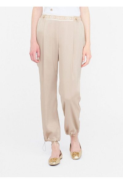 Liu Jo Women's Elastic Waist and Leg Pleated Regular Fit Beige Trousers Tf5192T004A-60906