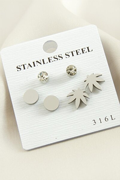 feryal 6 Pieces Leaf Stone Steel Earrings