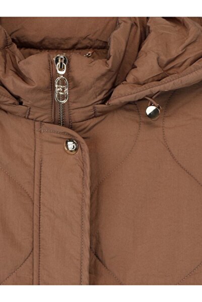 Liu Jo Women's Comfortable Fit Quilted Zipper Hooded Long Sleeve Brown Jacket Tf5160T9805-81324
