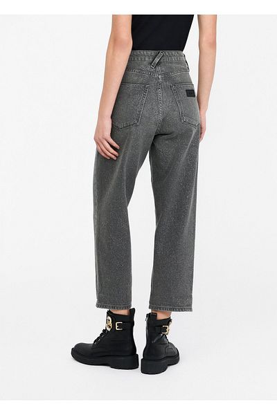 Liu Jo Women's Comfortable Fit Vintage Patterned Wide and Short Leg Soft Cotton Denim Gray Pants Uf5019D4927-