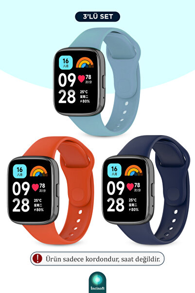 İncisoft Redmi Watch 3 Active Uyumlu 3 Adet Kordon Set Spor Şık Tasarım Yumuş...