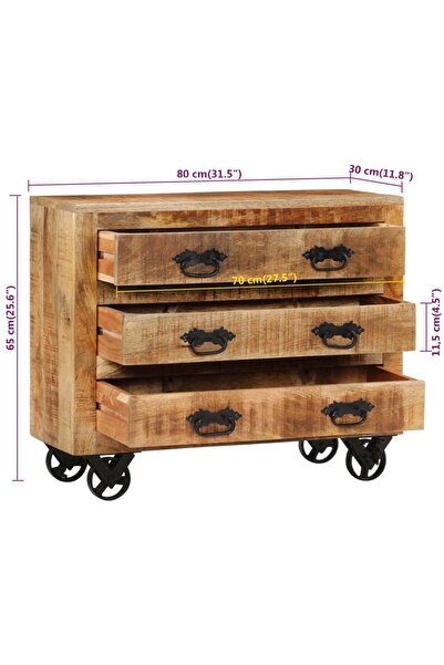 vidaxl Sideboard with 3 Drawers 80x30x65 cm Solid Rough Wood Mango