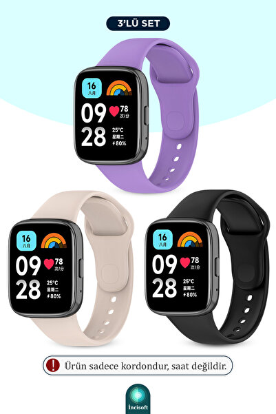 İncisoft Redmi Watch 3 Active Uyumlu 3 Adet Kordon Set Spor Şık Tasarım Yumuş...