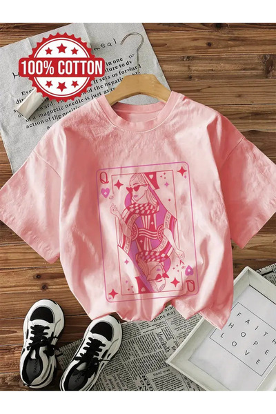 l'eivor Tricou din bumbac pentru femei cu imprimeu Queen of Hearts