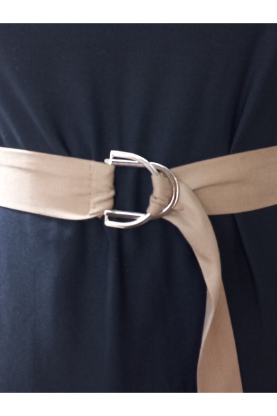 es moda shop Zey Buckle Detailed Linen Belt Belt Tan