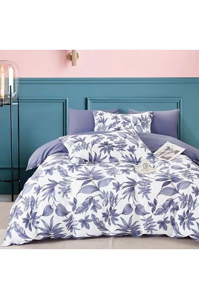 Ralex Double Bed Linen 6 Pieces Percale Cotton 100%, Modern White/Purple, Pucioasa