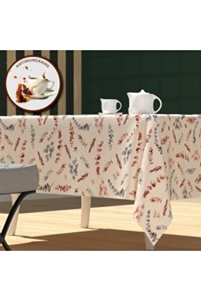 Ralex Anti-stain Tablecloth 100% Cotton Diameter 180 cm, Red Gray Branches