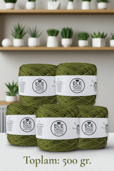 Olive green, multilayer Italian mercerized cotton hand knitting yarn (500 gr.)