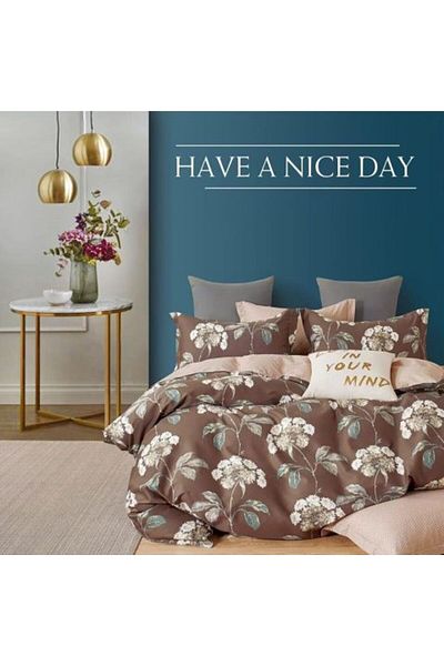 Ralex Double Bed Linen Set 6 Pieces Percale 100% Cotton, Floral Brown, Pucioasa