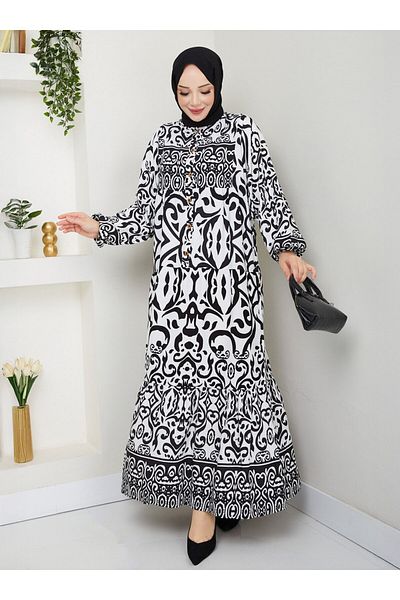 DEDEMAX Hijab Dress - Black - White-
