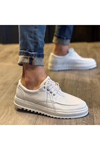 Lucy Shoes حذاء KN-T12 للرجال كاجوال برباط كلاسيكي من الجلد CBT - أبيض