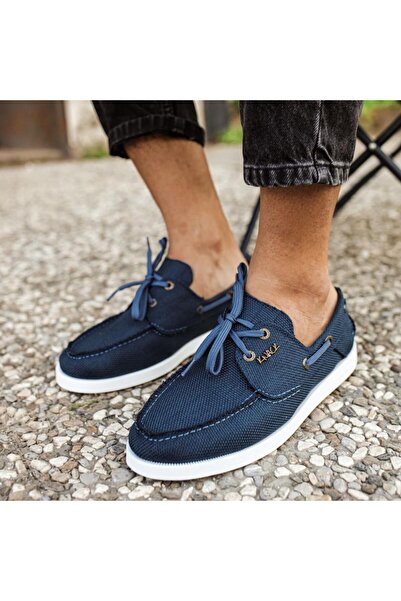 Lucy Shoes KN008 Ανδρικά κλασικά παπούτσια από λινό με κορδόνια KBT - Μπλε