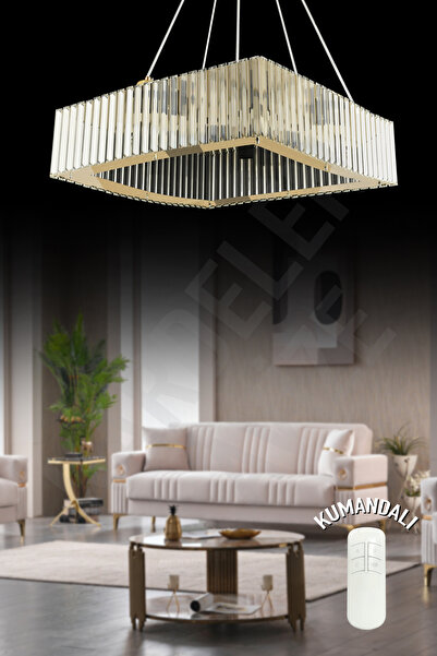 Kraliçe Zambak Gold 5 Li 56 cm Kumandalı Lüx Modern Taşlı avize