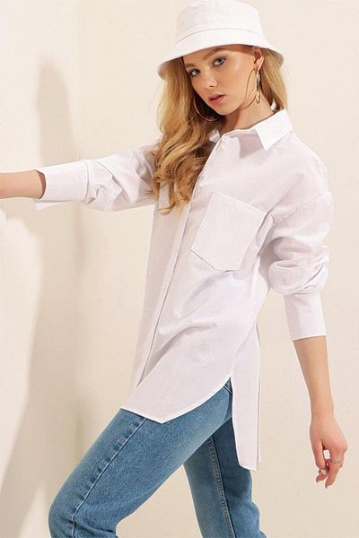 modamtn 3952 Buttoned Back Boyfriend Shirt - White