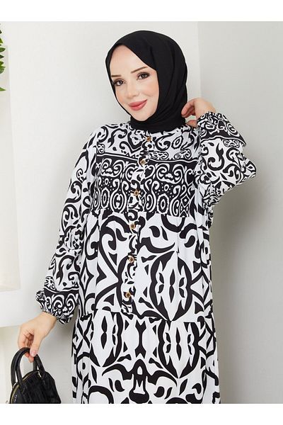 DEDEMAX Hijab Dress - Black - White-