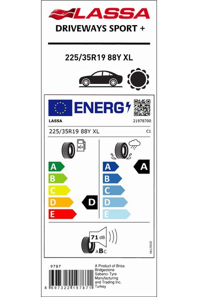 Lassa 225/35R19 88Y XL DRIVEWAYS SPORT+ OTO YAZ LASTİĞİ (ÜRETİM YILI:2026)