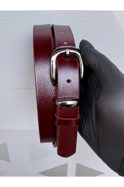 Kemerix 100% Genuine Leather Burgundy Women's Belt with Nickel Buckle