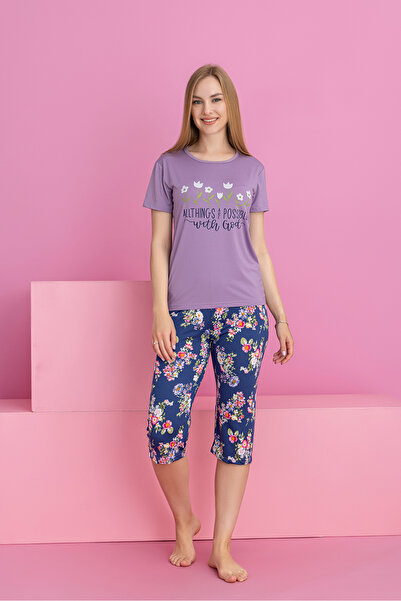 rindahomewear ΓΥΝΑΙΚΕΙΟ ΣΕΤ ΠΙΤΖΑΜΑ ΜΩΒ ΚΑΠΡΙ ΜΕ ΚΟΝΤΟ ΜΑΝΙΚΙΑ