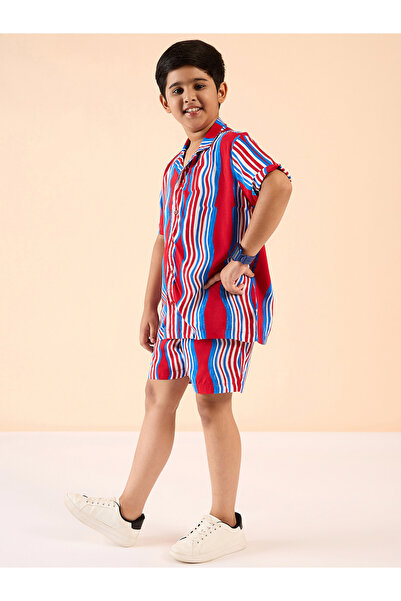 Stylo Bug By Styli Striped Print Collar Neck Shirt and Shorts Set