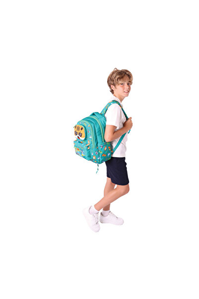 KAUKKO Toys Erkek Çocuk 3D Aslan Şekilli İlkokul ve Günlük Sırt Çantası - Yeşil - L5254